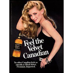 1985 Black Velvet Canadian Whisky Vintage Print Ad Blonde Bangle Bracelet Decor